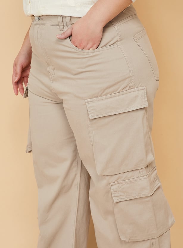 Women Solid Denim Cargos