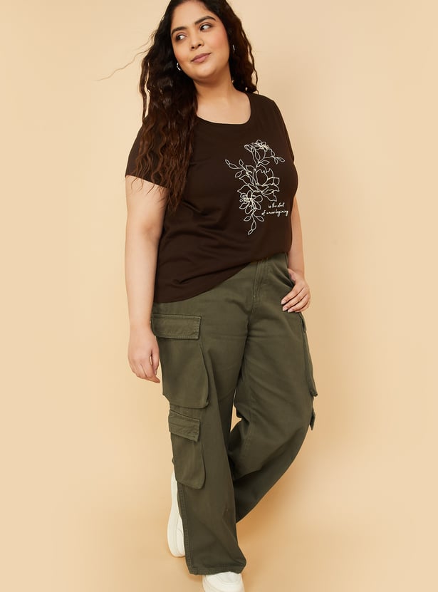 Women Solid Cargo Jeans