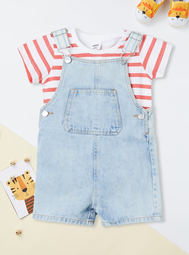 Boys Washed Denim Dungaree with T-shirt