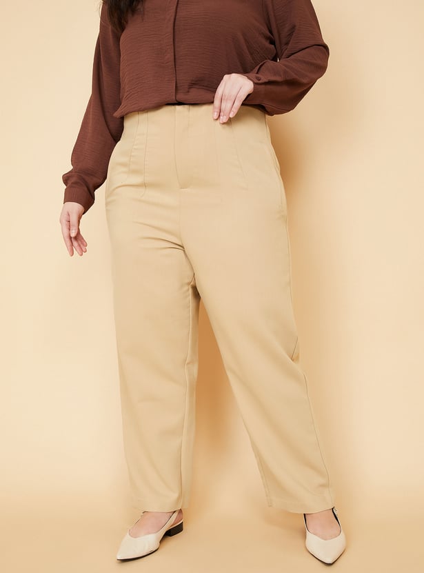 Women Solid Straight Trousers
