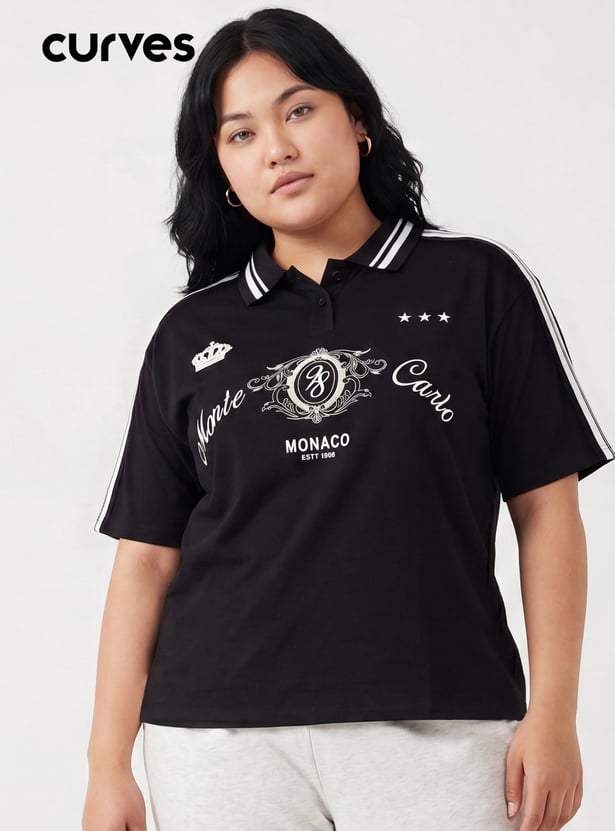 Women Athleisure Printed Polo T-shirt
