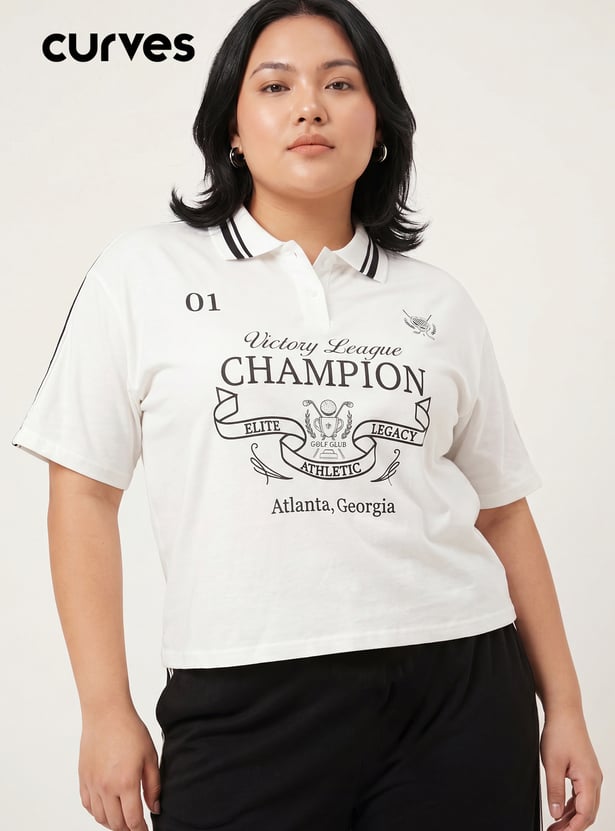 Women Athleisure Printed Polo T-shirt