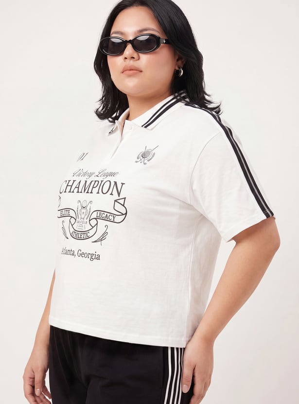 Women Athleisure Printed Polo T-shirt