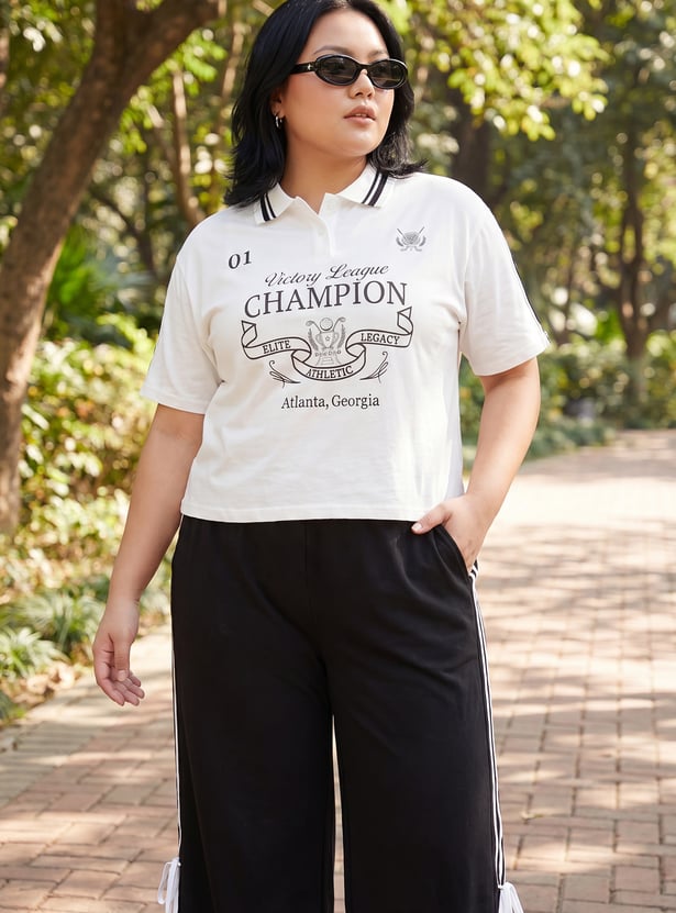 Women Athleisure Printed Polo T-shirt