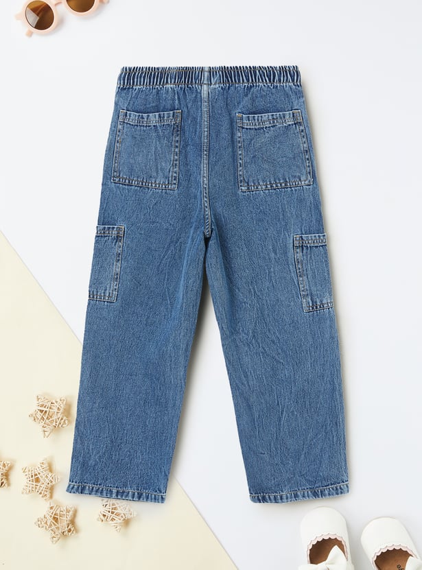 Girls Relaxed Fit Wide Leg Faded Jeans