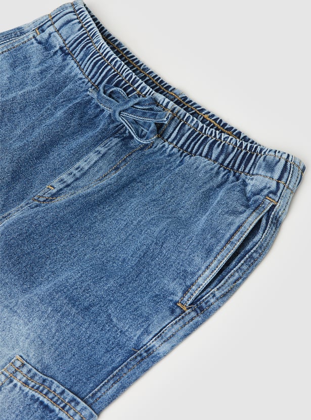 Girls Relaxed Fit Wide Leg Faded Jeans