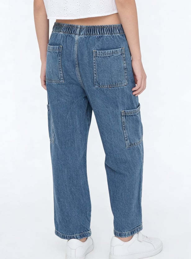 Girls Relaxed Fit Wide Leg Faded Jeans