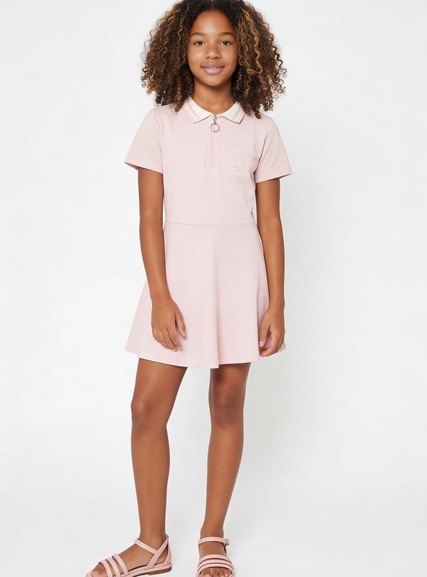 Girls Solid Skater Dress