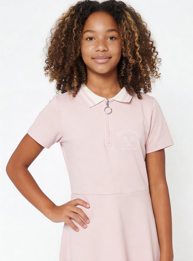 Girls Solid Skater Dress