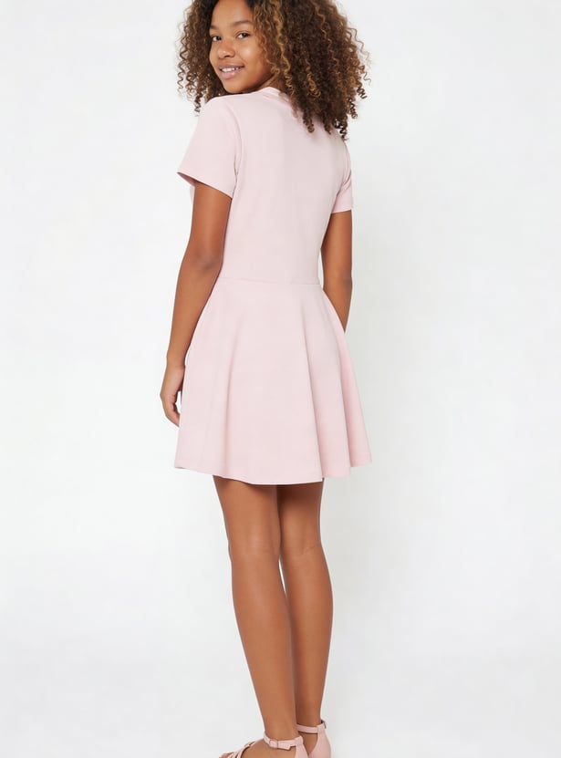 Girls Solid Skater Dress