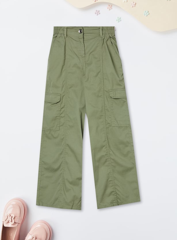Girls Solid Relaxed Fit Cargos