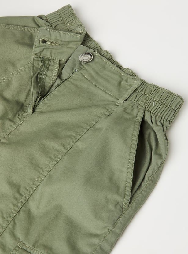 Girls Solid Relaxed Fit Cargos
