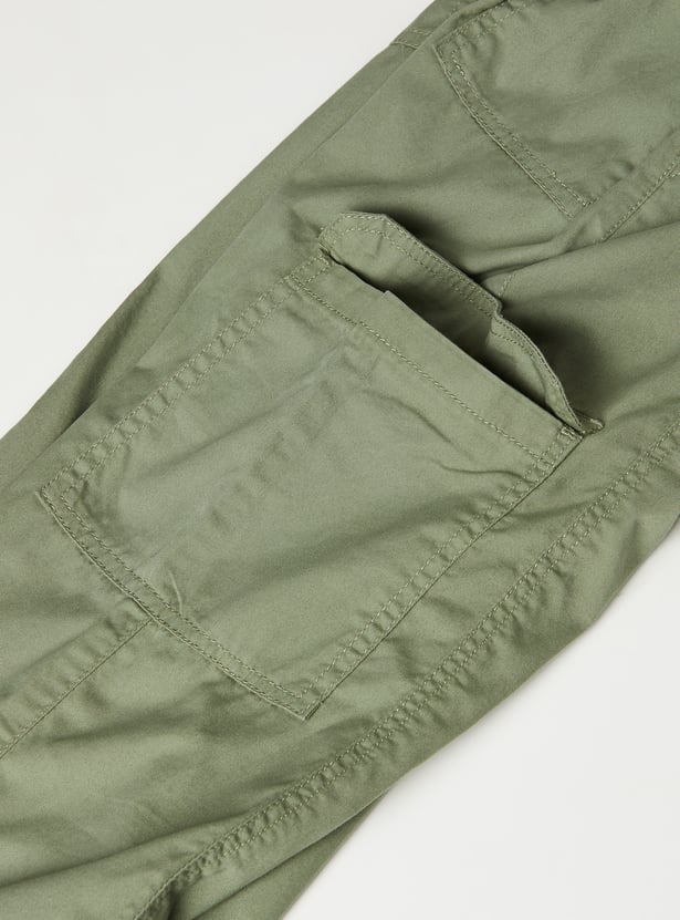 Girls Solid Relaxed Fit Cargos