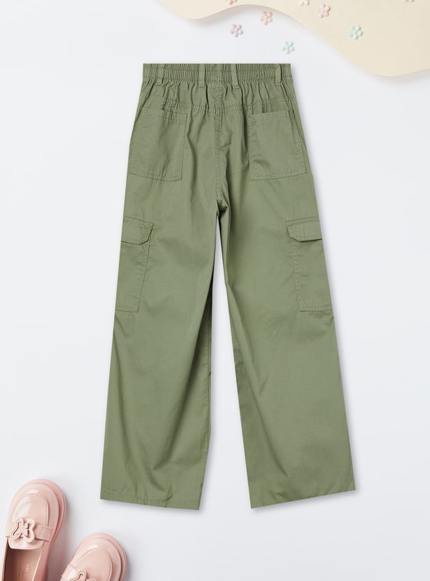 Girls Solid Relaxed Fit Cargos