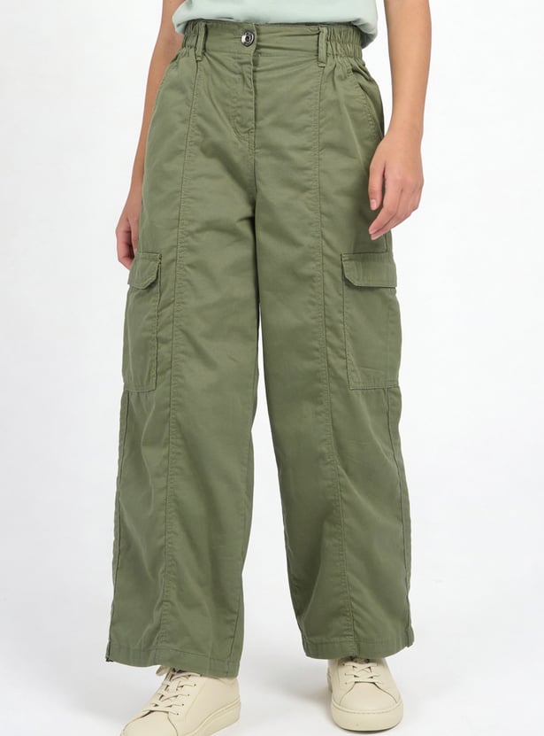 Girls Solid Relaxed Fit Cargos