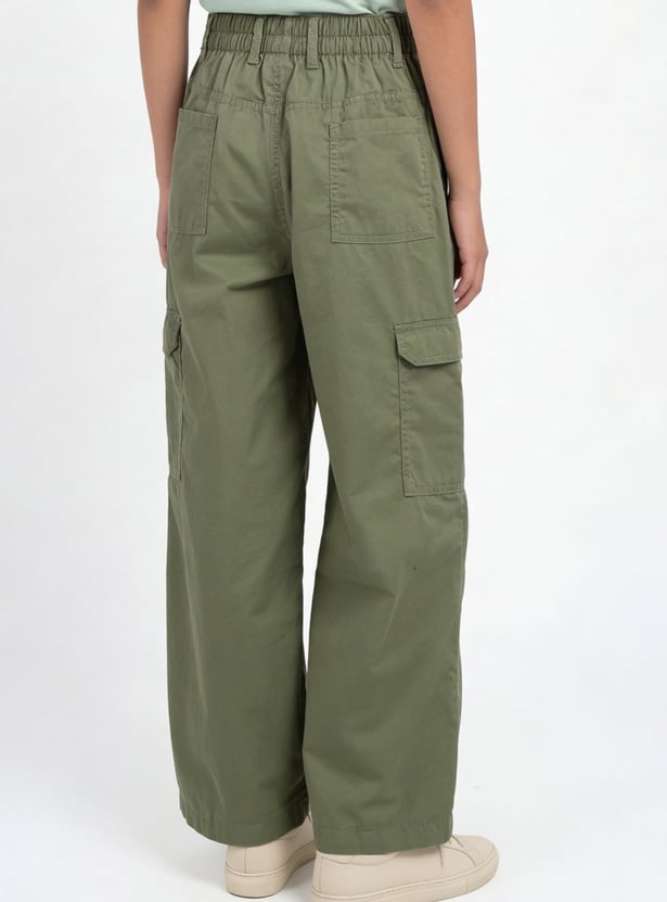Girls Solid Relaxed Fit Cargos