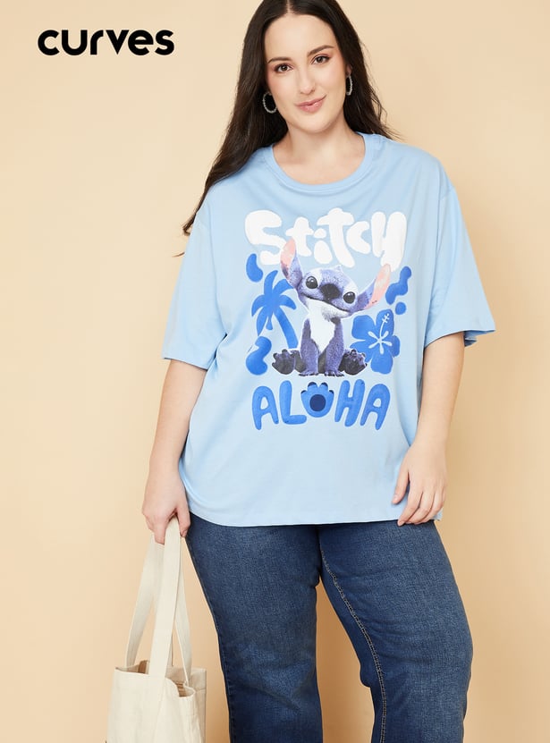 ALAYA F X URB_N Women Lilo & Stitch Print Oversized T-shirt