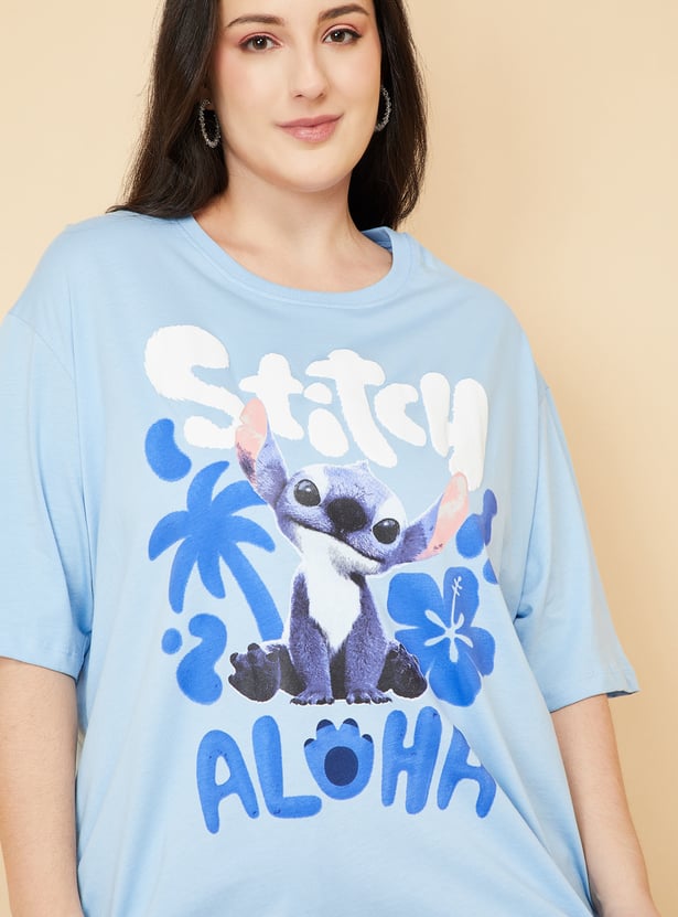 ALAYA F X URB_N Women Lilo & Stitch Print Oversized T-shirt