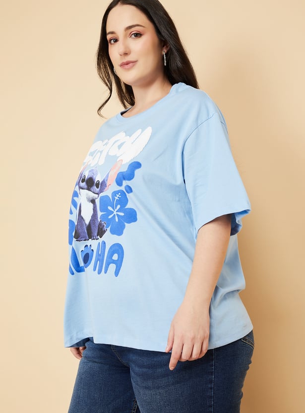 ALAYA F X URB_N Women Lilo & Stitch Print Oversized T-shirt