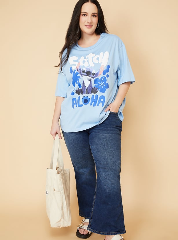 ALAYA F X URB_N Women Lilo & Stitch Print Oversized T-shirt