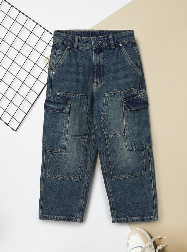 Boys Washed Loose Fit Denim Cargos