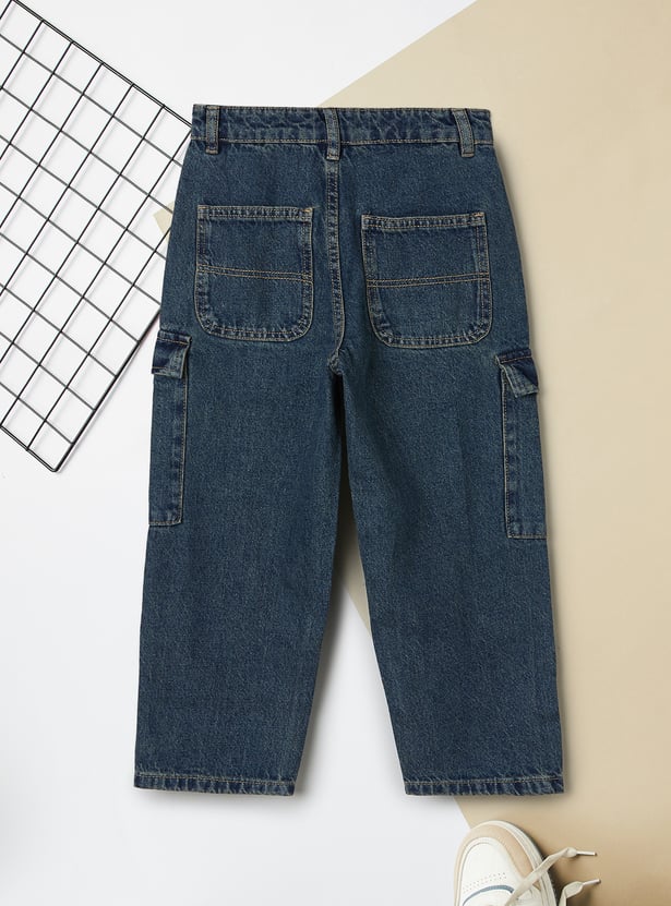 Boys Washed Loose Fit Denim Cargos