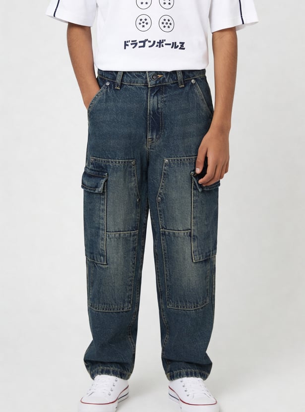 Boys Washed Loose Fit Denim Cargos