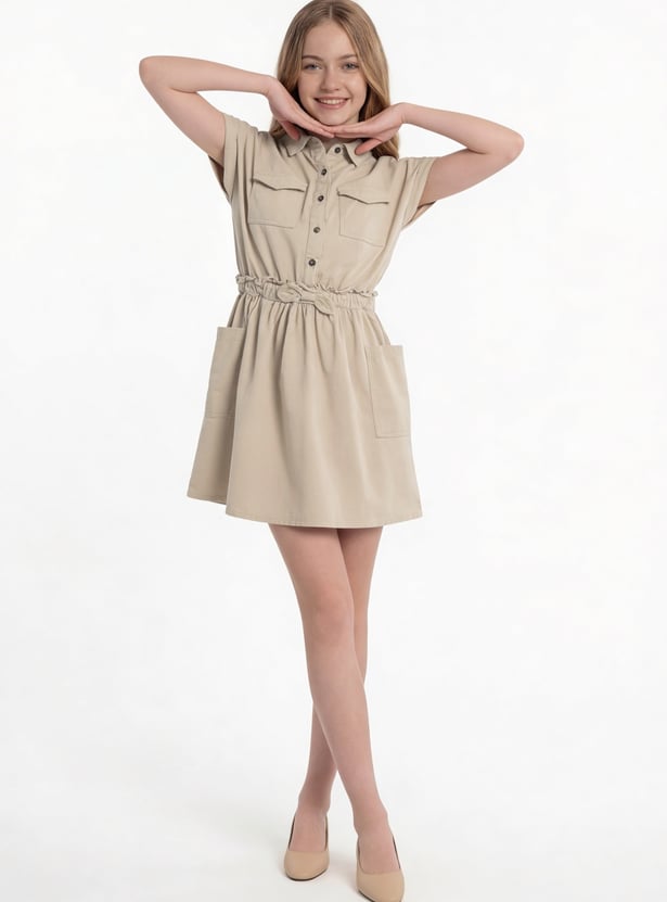 Girls Solid Shirt Dress