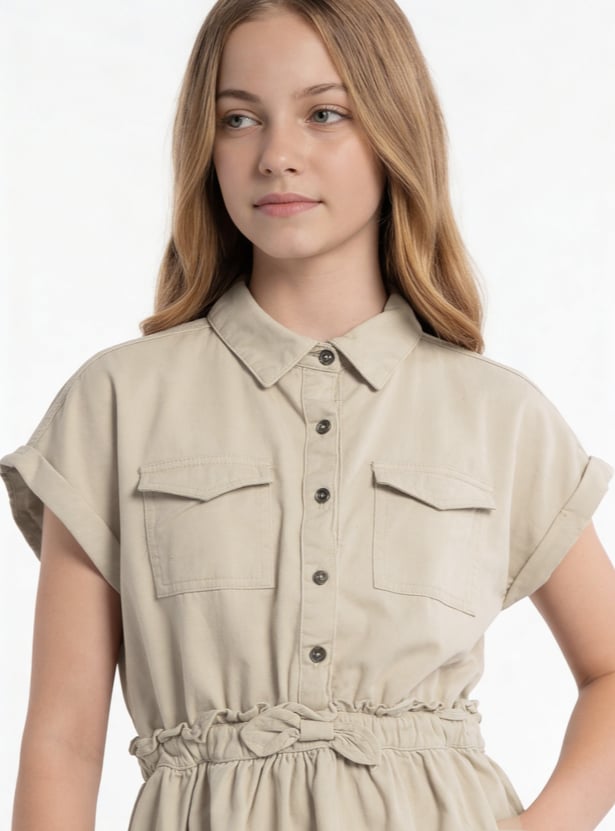 Girls Solid Shirt Dress
