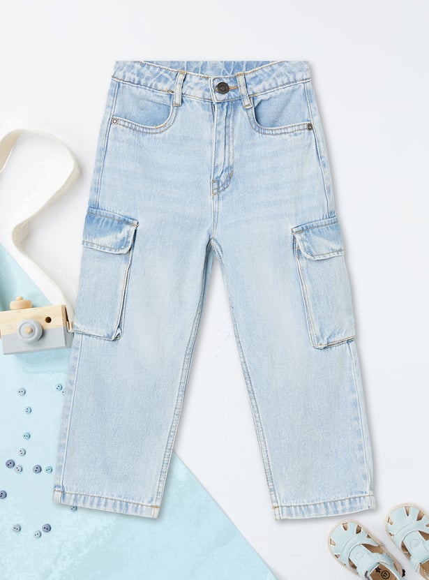 Boys Washed Loose Fit Cargo Jeans