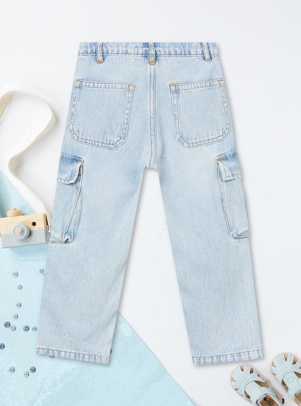 Boys Washed Loose Fit Cargo Jeans