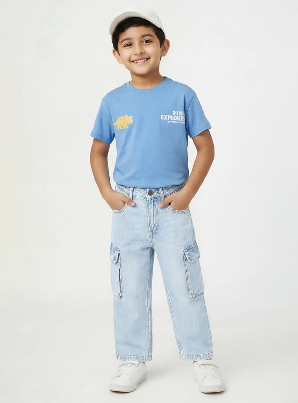 Boys Washed Loose Fit Cargo Jeans