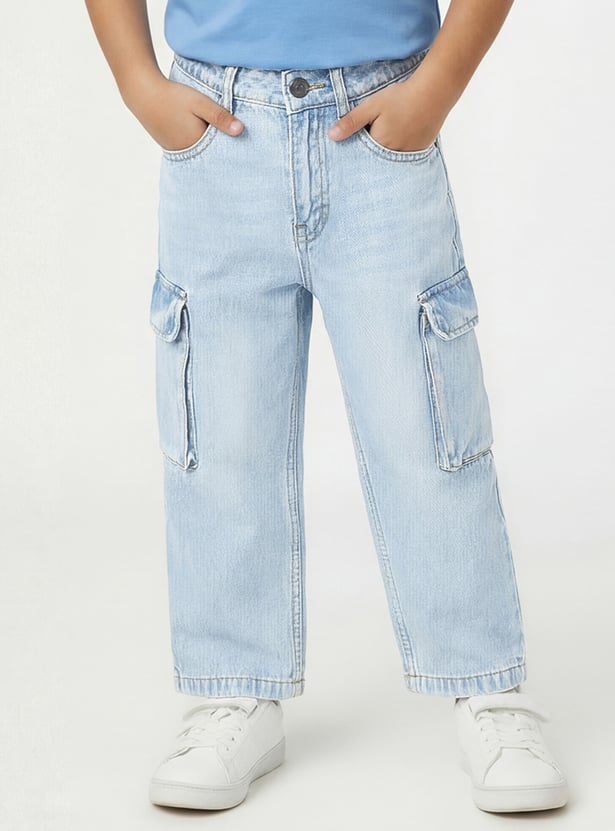 Boys Washed Loose Fit Cargo Jeans