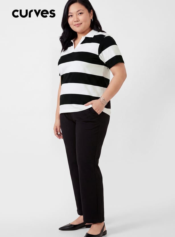 Women Striped Polo T-shirt