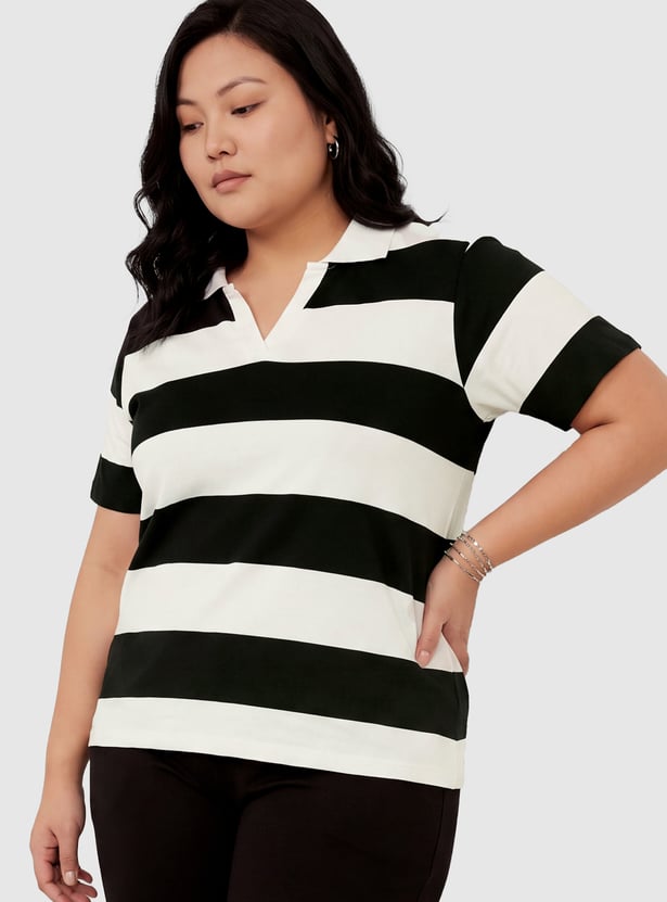 Women Striped Polo T-shirt