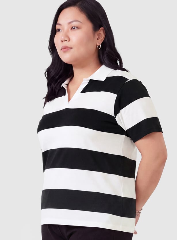 Women Striped Polo T-shirt