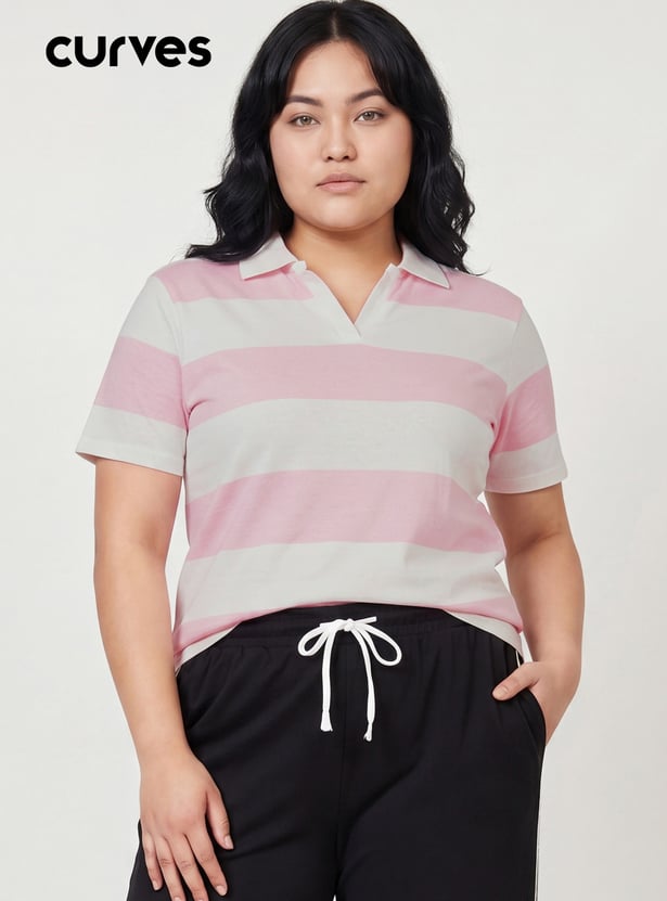 Women Striped Polo T-shirt
