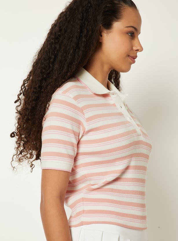 Women Striped Athleisure Polo T-shirt