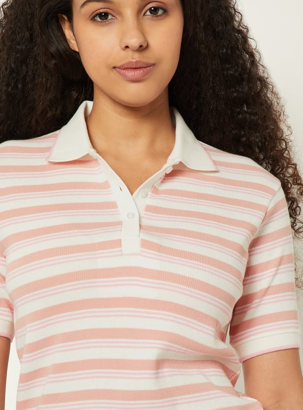Women Striped Athleisure Polo T-shirt