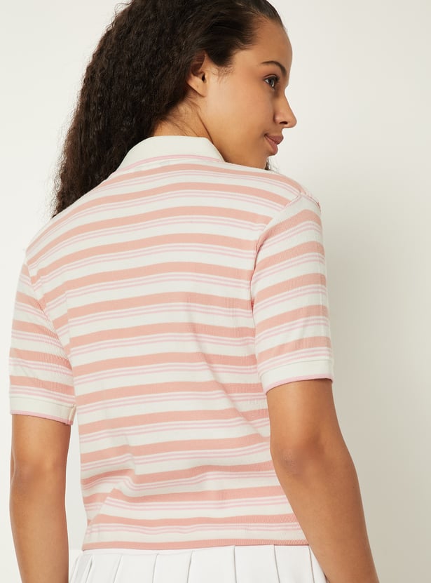 Women Striped Athleisure Polo T-shirt