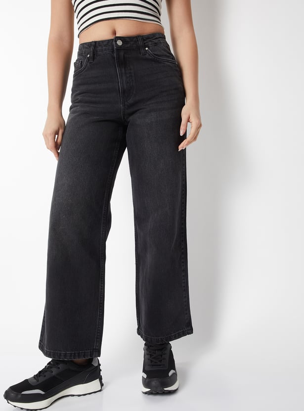 Women Washed Wide-Leg Jeans