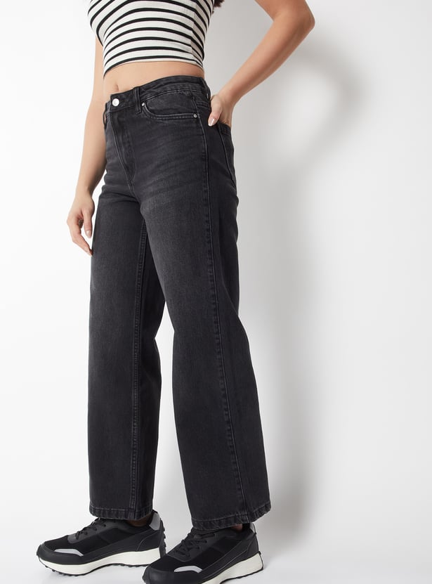 Women Washed Wide-Leg Jeans