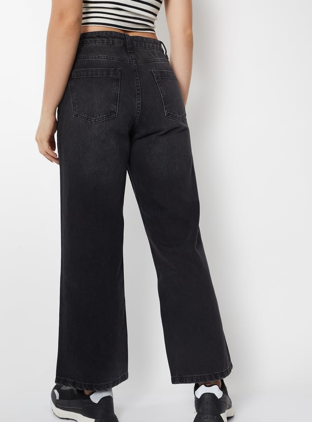 Women Washed Wide-Leg Jeans