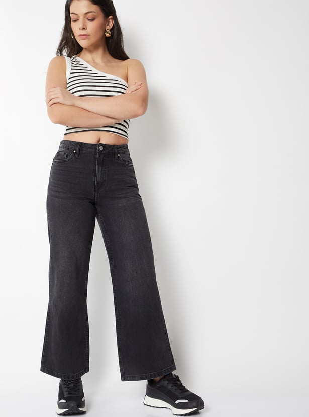 Women Washed Wide-Leg Jeans