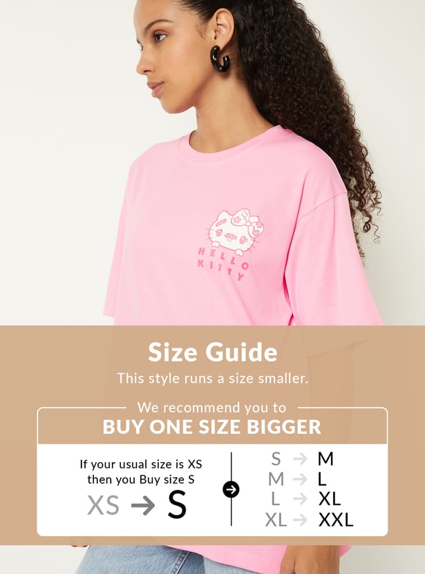 Buy Women Hello Kitty Print Oversized T-shirt Online at just Rs