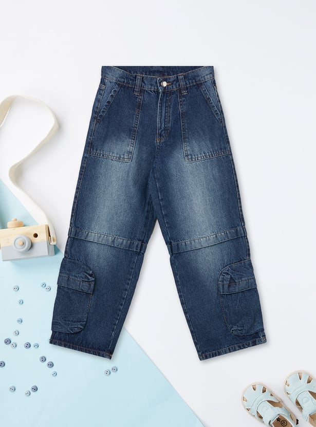 Boys Washed Loose Fit Denim Cargos