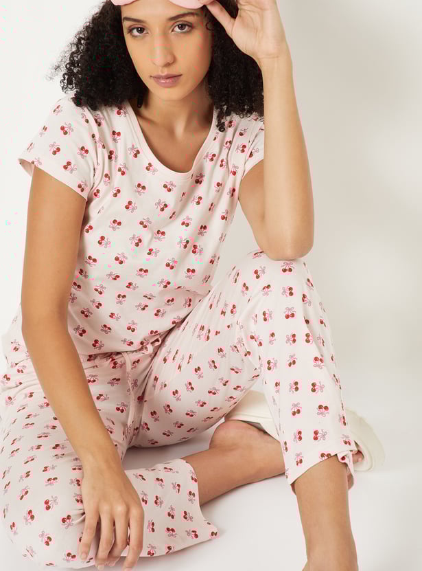 Women Cherry Printed PJ Set