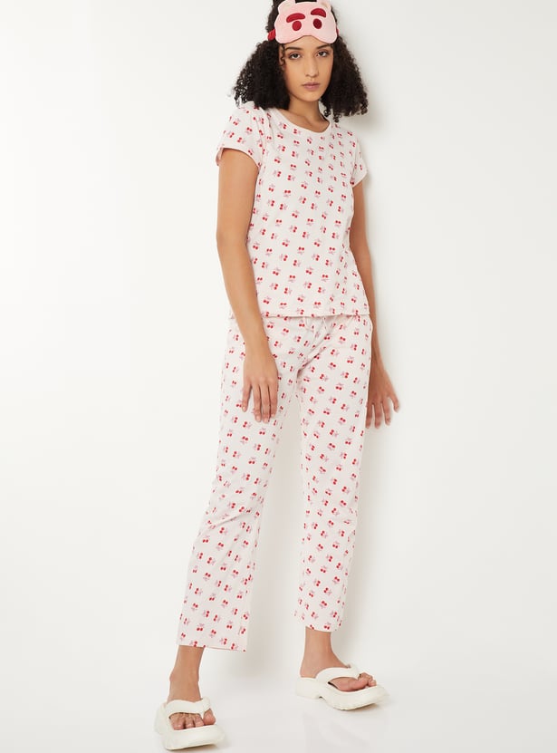 Women Cherry Printed PJ Set