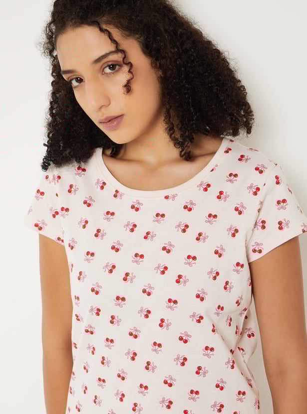 Women Cherry Printed PJ Set