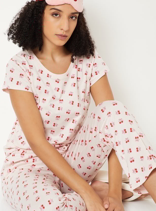Women Cherry Printed PJ Set